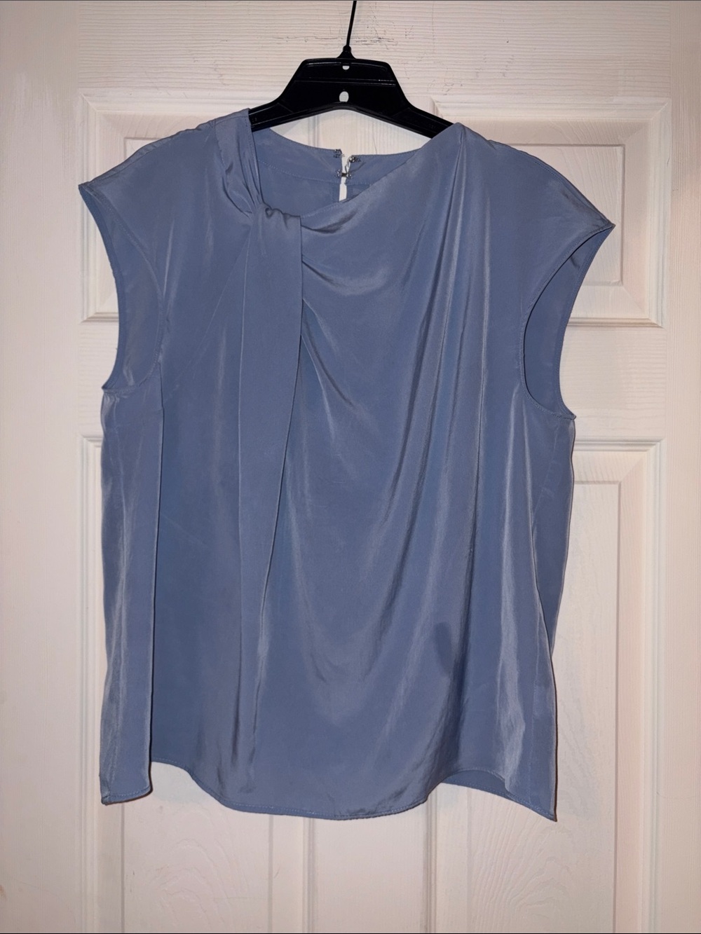 Worthington Sleeveless Draped Blouse in Dusty Blue